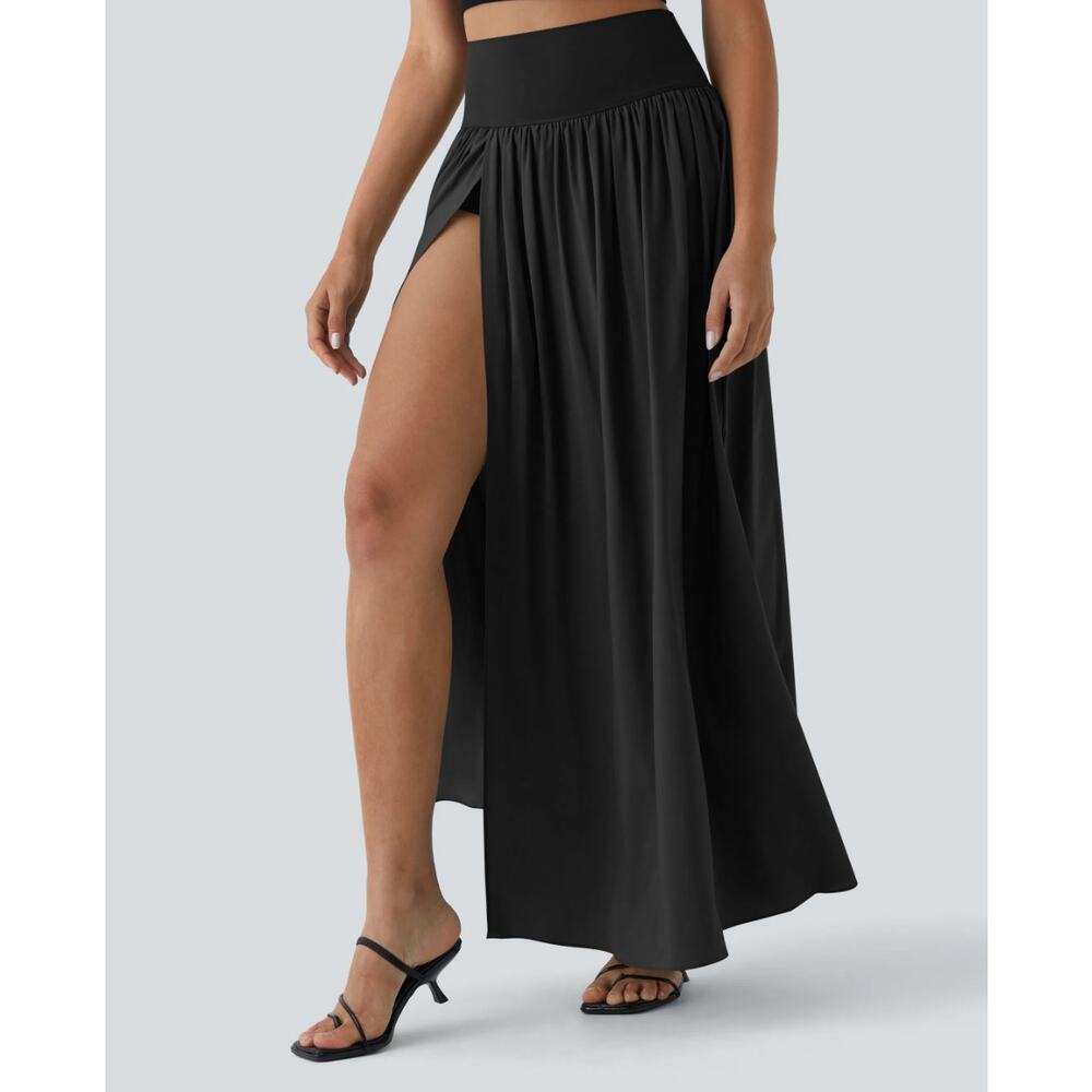 Halara High Waisted Split Maxi Skirt Shorts Black XL Coastal Minimalist - Picture 5 of 9
